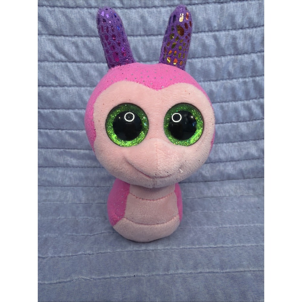 Ty Beanie Boos Scooter Pink Snail 6" Plush Glitter Shell Big Green Eyes